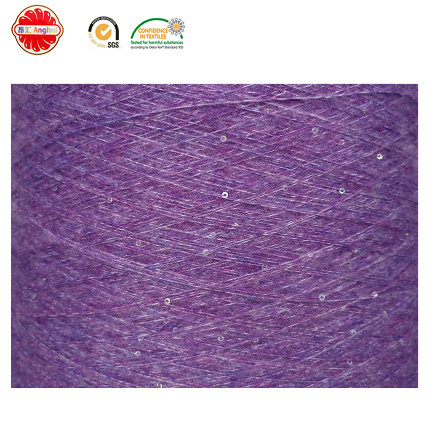 Factory direct sale multi colored fancy acrylic polyester blended merino wool sequin yarn